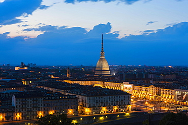 Mole and Piazza Vittorio Veneto, at night, Turin, Piedmont, Italy, Europe