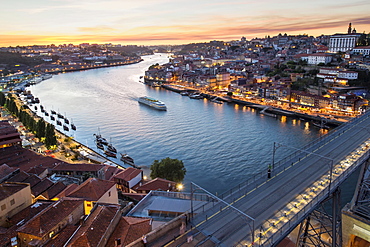 Douro river and the historic centre of Ribeira at sunset, Porto, Unesco World Heritage Site, Portugal, Europe