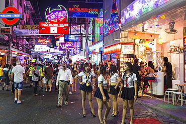 Walking Street, pedestrian zone, nightlife, bars, nightclubs, neon signs, Pattaya, Chon Buri Province, Thailand, Asia