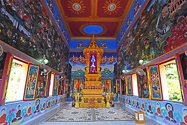 Splendidly designed interior of the temple Wat Khao Rang, Phuket, Thailand, Asia