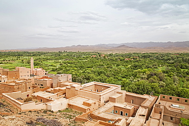 View over El Kelaa and the Valley of Roses, where Damask Roses (Rosa damascena) are grown, Valley of Roses, Dades Valley, southern Morocco, Morocco, Africa