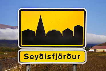 Town sign of Seydisfjördur, East Iceland, Iceland, Europe