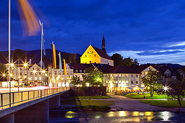 Holy Trinity church, dusk, Bad Tölz, Upper Bavaria, Bavaria, Germany, Europe