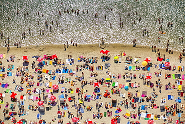 Sundown Beach, bathers on towels at Escher lake, lake in Cologne, Rhineland, North Rhine-Westphalia, Germany, Europe