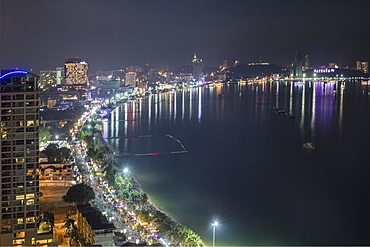 Cityscape at night, Beach Road, Pattaya Bay, Pattaya, Chon Buri Province, Thailand, Asia