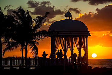 Wedding pavilion at Varadero beach with sunset in the Paradisus Varadero Resort & Spa hotel complex, Varadero, Matanzas, Cuba, Central America