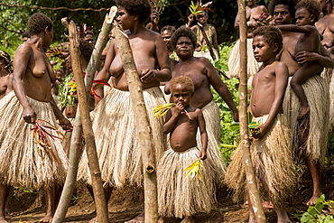 Women of the Sa people dancing at the Land diving ceremony, Pentecost Island, Vanuatu, Oceania