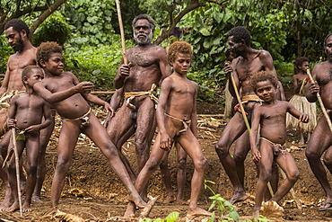 Men and boys of the Sa people dancing at the Land diving ceremony, Pentecost Island, Vanuatu, Oceania