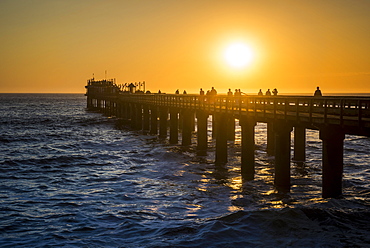 The old, rebuilt Jetty at sunset, Swakopmund, Erongo region, Namibia, Africa