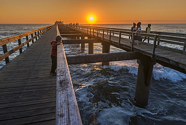 The old, rebuilt Jetty at sunset, Swakopmund, Erongo region, Namibia, Africa