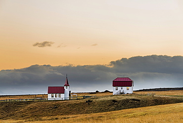 Small church with house, Brjánslækur, Westfjords, Iceland, Europe