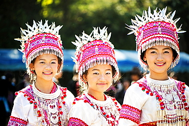 Traditionally dressed Hmong women at their New Year festival, Chiang Mai, Thailand, Asia