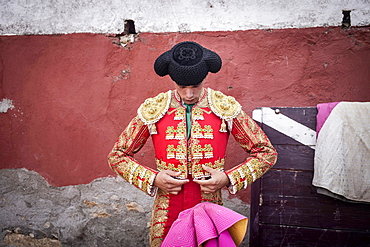 Matador before a bullfight in the arena, Barco de Avila, Avila, Castile and Leon, Spain, Europe