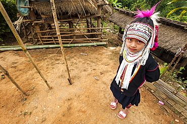 Traditionally dressed girl from the Akha people, hill tribe, ethnic minority, Chiang Rai Province, Northern Thailand, Thailand, Asia