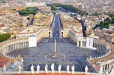 View over St. Peter's Square from the dome of St. Peter's Basilica, Vatican, Rome, Lazio, Italy, Europe