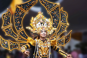 Elaborate costume at the Jember Fashion Festival, East Java, Indonesia, Asia