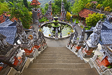 Central square with fountain of the Buddhist monastery,Brahma Vihara, Banjar, North Bali, Bali, Indonesia, Asia