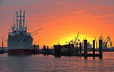 Cap San Diego, museum ship, Hamburg harbour at sunrise, Hamburg, Germany, Europe