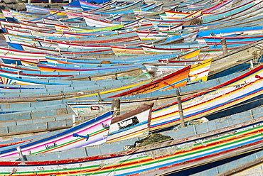 Colorful fishing boats in the harbour, Vizhinjam, Kerala, India, Asia