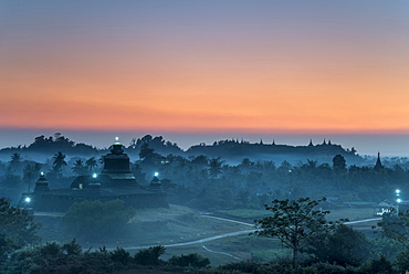 Htukanthein, Dukkanthein or Htoekanthein Temple at twilight, blue hour, Mrauk U, Sittwe District, Rakhine State, Myanmar, Asia