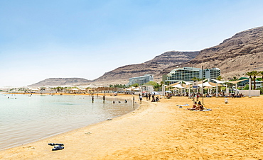 People bathing in the Dead Sea, Ein Bokek Beach, Dead Sea, Kalia Beach, Israel, Asia