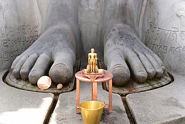 Feet of the Gomateshwara statue, Jain ascetic, Jain Temple on Vindhyagiri Hill, Shravanabelagola, Karnataka, South India, India, Asia