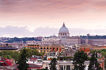 View from the Pincio of St. Peter's Basilica, Vatican, Rome, Lazio, Italy, Europe