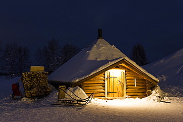 Kota, hut of the Sami people, Sinetta, Lapland, Finland, Europe