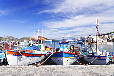 Fishing boats in the port of Elounda, Mirabello Gulf, East Crete, Crete, Greece, Europe