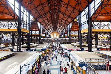 Interior, Great Market Hall or Central Market Hall, Kozponti Vasarcsarnok, Budapest, Hungary, Europe