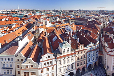 View from the tower of City Hall across the Old Town, Prague, Bohemia, Czech Republic, Europe