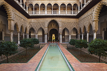 Courtyard of the Maidens, Patio de las Doncellas, Alcazar of Seville, Seville province, Andalusia, Spain, Europe