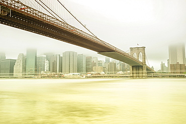 Brooklyn Bridge with views of Manhattan, New York City, New York, United States, North America