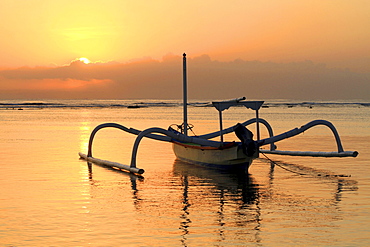 Fishing boat, beach, sunrise, Sanur, Bali, Indonesia, Asia