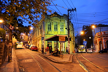 Largo dos Guimaraes square at dusk, blue hour, Santa Teresa neighborhood, Rio de Janeiro, Brazil, South America