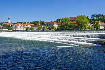 Lechwehr, weir on the Lech river, Landsberg am Lech, Upper Bavaria, Bavaria, Germany, Europe