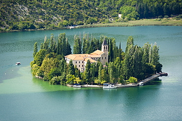 Visovac Monastery, Franciscan monastery, island of Visovac, Krka National Park, Sibenik-Knin County, Dalmatia, Croatia, Europe