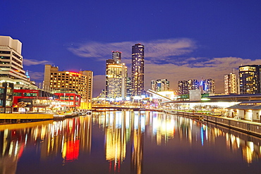 Skyline, skyscrappers at the Yarra river at night, City Centre, Melbourne, Victoria, Australia, Oceania