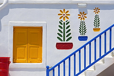 Colourful stairs of a hotel, Mykonos, Cyclades, Greece, Europe