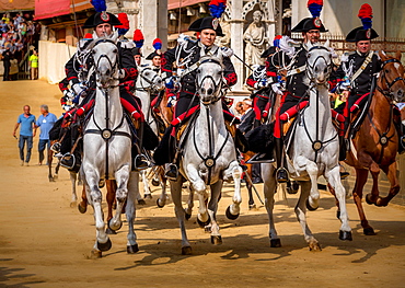 Cavalry charge, historical parade, Siena, Tuscany, Italy, Europe