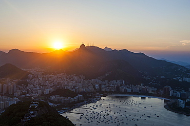 View from the Sugarloaf Mountain or Pao de Acucar at sunset, Rio de Janeiro, Brazil, South America