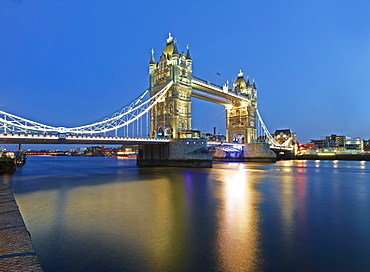 Tower Bridge at dusk, London, England, United Kingdom, Europe