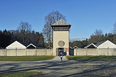 Watchtower and Kloster Karmel "Heilig Blut", Karmel holy blood monastery, in the concentration camp grounds, Dachau near Munich, Bavaria, Germany, Europe