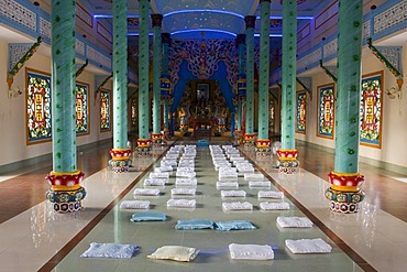 Portico and altar in the sanctuary inside the Cao Dai Temple, Tay Ninh, Vietnam, Asia