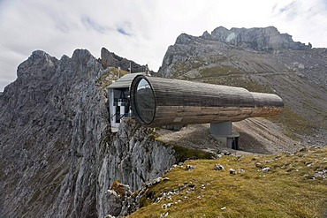 Telescope at the Bergwelt Karwendel nature information center, Karwendel mountains, Alps, Bavaria, Germany, Europe