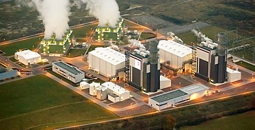Aerial view, Trianel gas turbine power plant in Hamm-Uentrop, Ruhr area, North Rhine-Westphalia, Germany, Europe