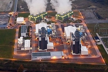 Aerial view, Trianel gas turbine power plant in Hamm-Uentrop, Ruhr area, North Rhine-Westphalia, Germany, Europe