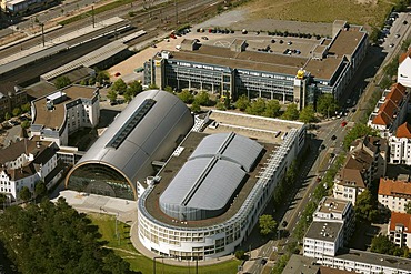 Aerial view, central station, station district, new station district with Cinemaxx, Bielefeld, Ostwestfalen-Lippe, eastern Westphalia, North Rhine-Westphalia, Germany, Europe