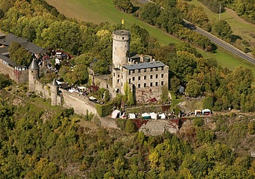 Aerial view, Pyrmont Castle Museum at the knights festival, medieval market, Pillig, Eifel mountain range, Rhineland-Palatinate, Germany, Europe