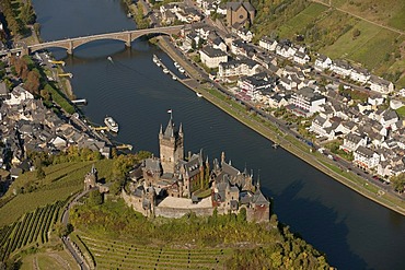 Aerial view, Cochem Imperial castle, Moselle River, Cochem, Eifel mountain range, Rhineland-Palatinate, Germany, Europe